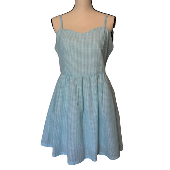 Altar'd State Green/White Seersucker Gingham Dress, Adjust. Straps, Size Large - Picture 1 of 6